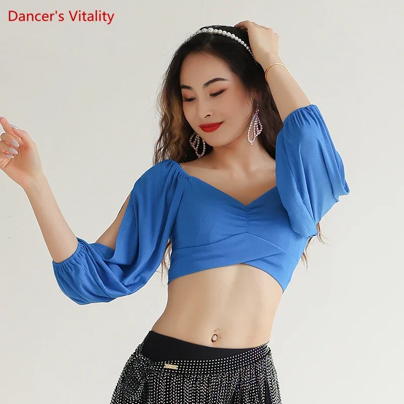 Kostium taneczny brzucha Top praktyka ubrania codzienna praktyka taniec bluzka typu Slim dla kobiet Bellydancing egzotyczne stroje taneczne