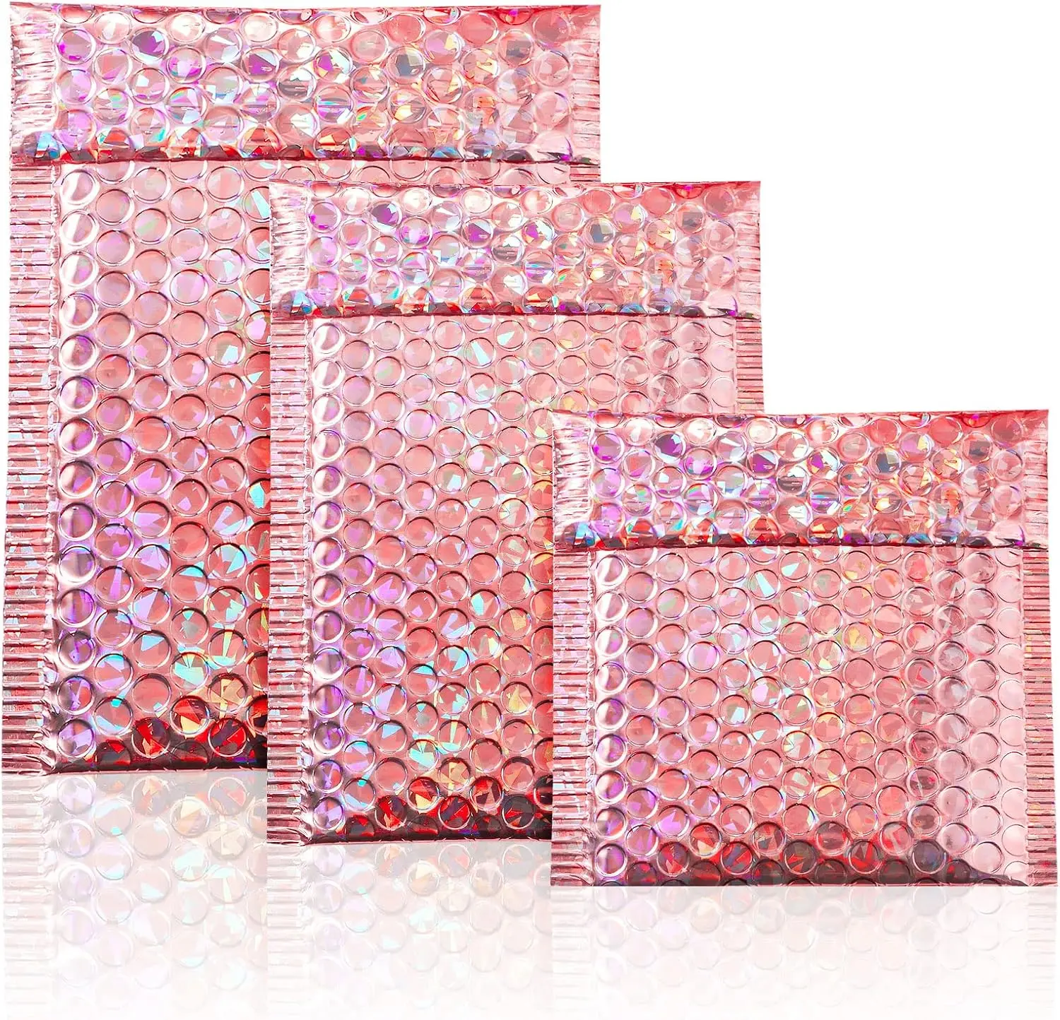 Holographic Bubble Mailers 100Pcs, Self‑Stick Shock‑Resistant Padded Envelopes, Decorative Shipping Packaging for Small Business