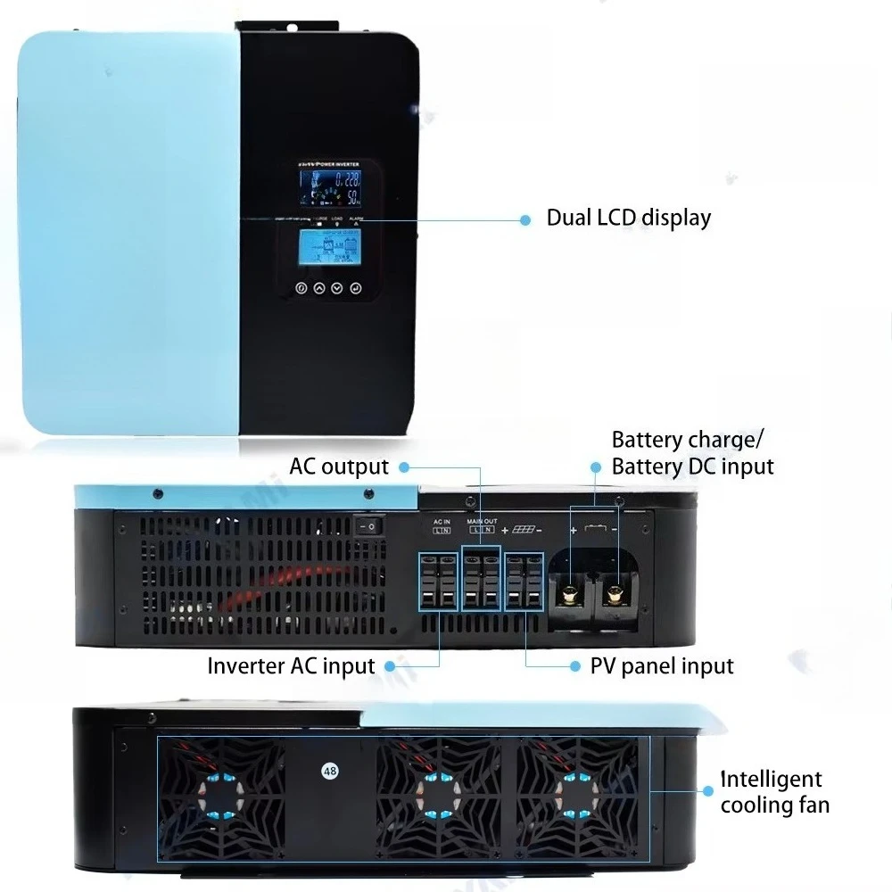 3KW 12V 24V 48V 60V 72V 96V Output 110V/220VAC Off-grid Pure Sine Wave Hybrid Solar Inverter with 60A MPPT for Home Use