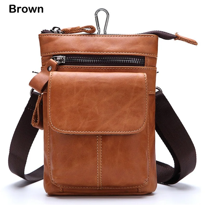 Real Cow Leather Men's Waist Bag Cellphone Bag Shoulder Bag Messenger Bags Multifunctional Business Belt Bag