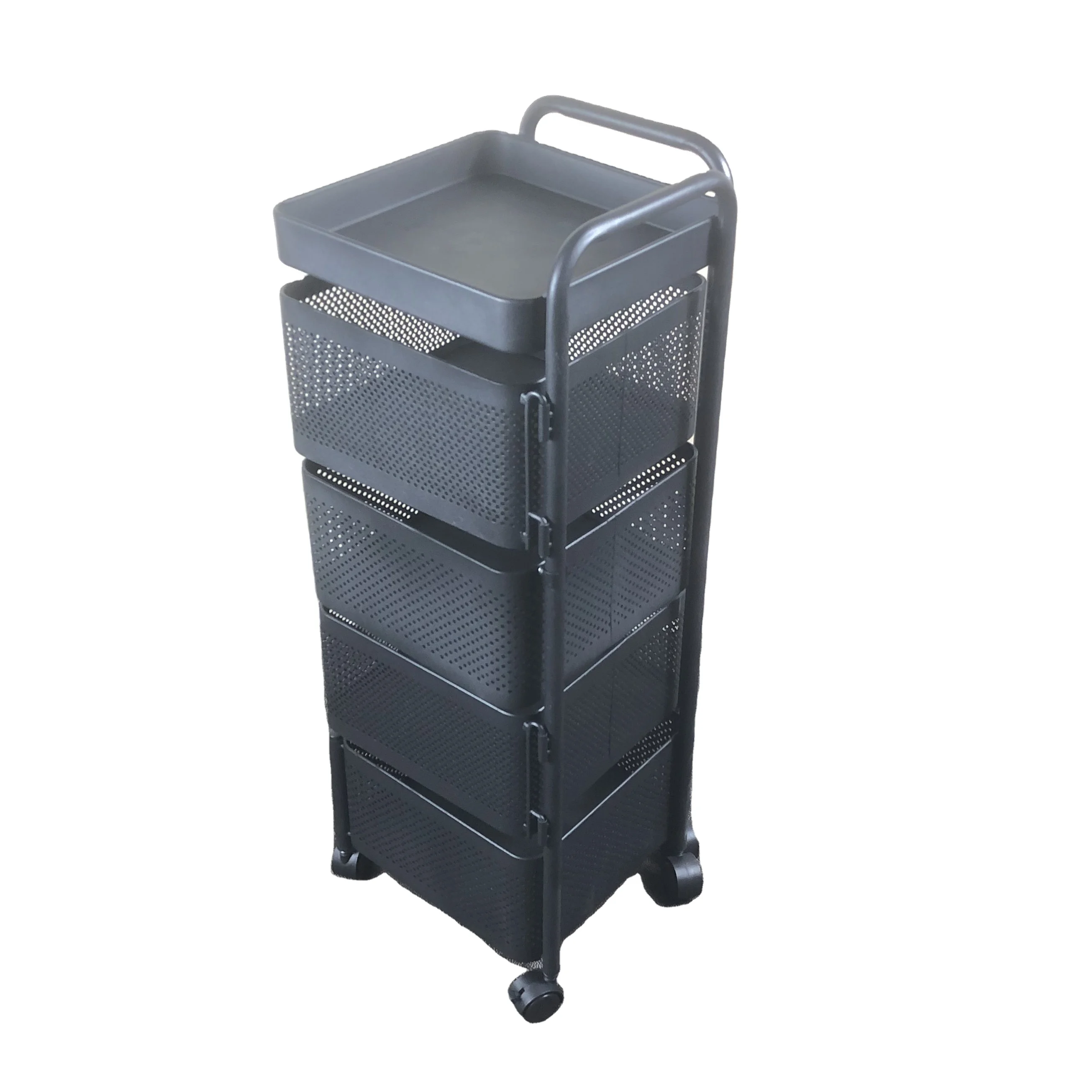 #￥4 Tier Rolling Cart Basket Large Metal Wire Basket with Wheels Fruit Vegetable Basket for Kitchen, Rotating Storage Rack