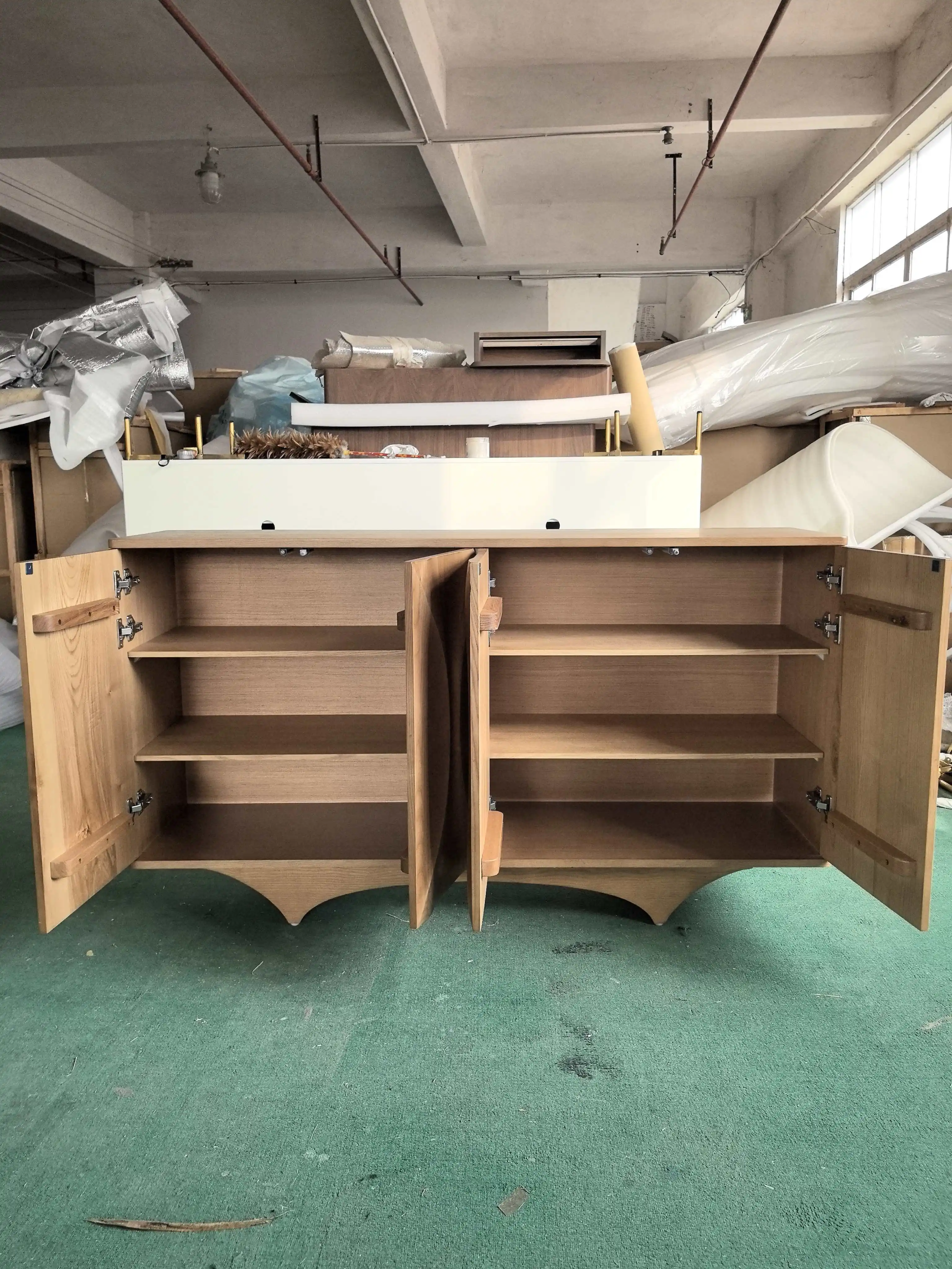 Medieval Style White Ash Wood Movable Living Room & Entrance Shoe Cabinet with Integrated Solid Wood Design