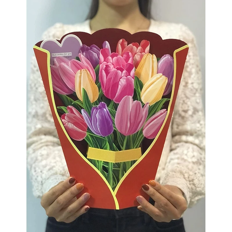 Paper -Up Cards, Tulip Flower Bouquet 3D -Up Greeting Cards For Mom Mothers Day Greeting Cards All Occasions