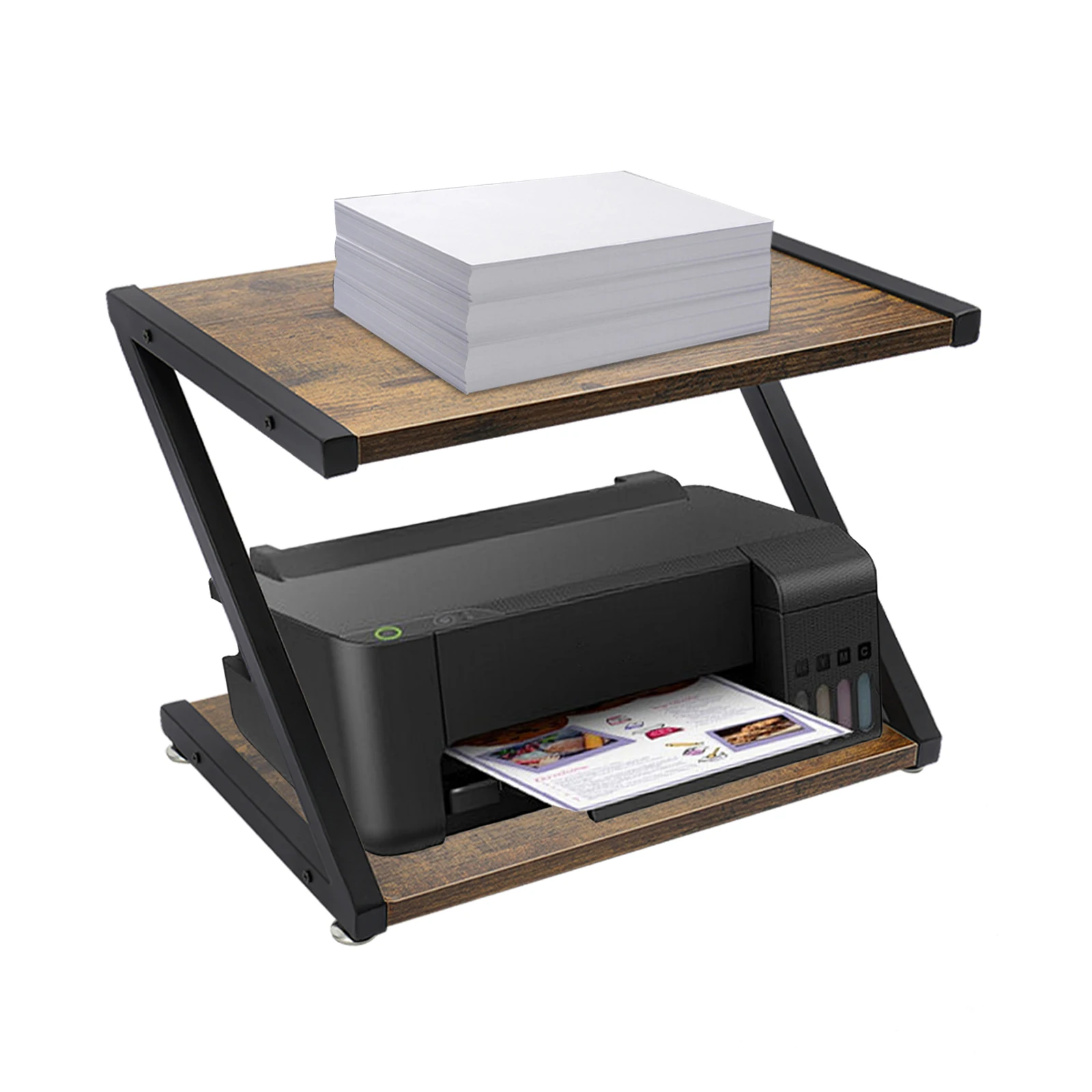 Wooden Printer Holder, 2-Tier Desk Organizer Printer Stand, Office Storage Shelf Stand for Fax Machines Scanners Copier