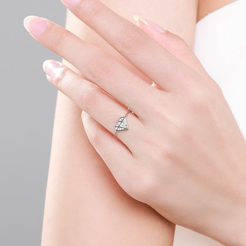 Modian 925 Sterling Silver Diamond Shape Sparkling Adjustable Chain Link Finger Rings Trendy Original Fine Jewelry For Women