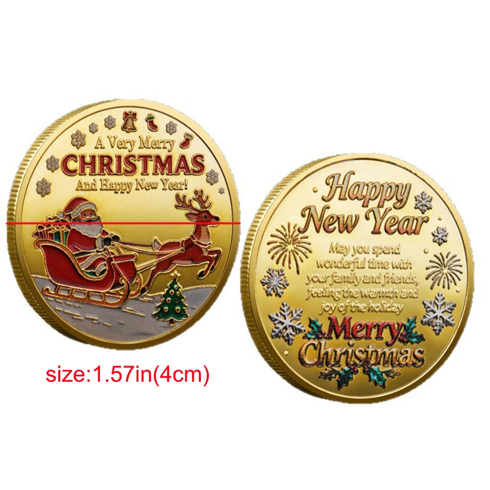 5Pcs Merry Christmas Santa Claus Gold Plated Commemorative Coin Set Xmas New Year Gift Collectible Coins for Kids Gift