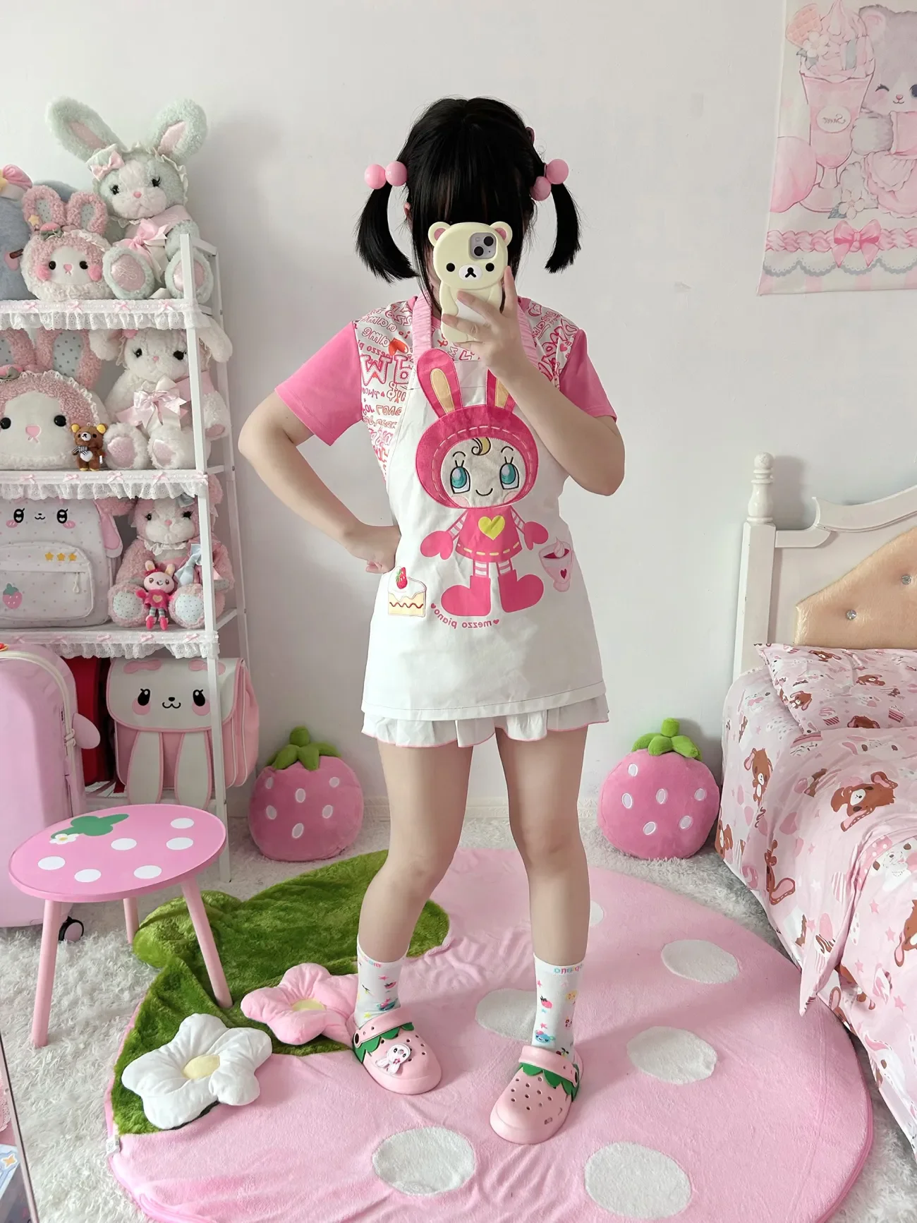 Japanese Cartoon Mp Embroidery Jojifuku All Match Sweet Girl Denim Apron Summer New Subculture All Match Coverall Apron