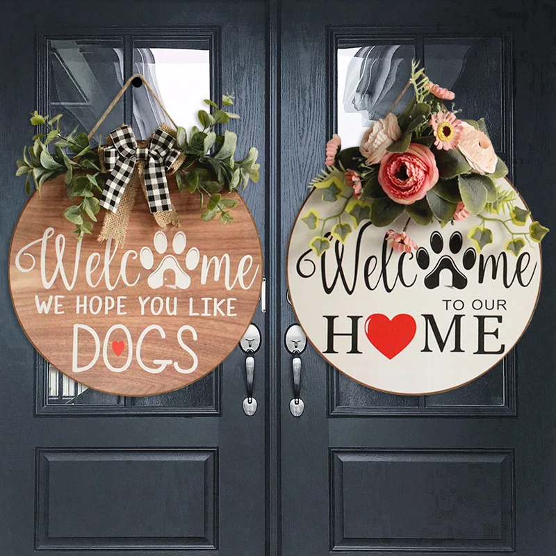 Hong Kong Love Cross border Three Dimensional Wooden Door Hanging Bowtie Welcome Sign Decoration Christmas Flower wreath Home