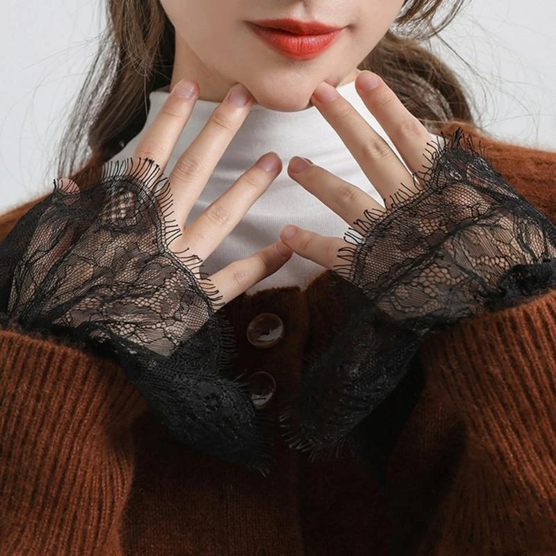 Decorated Cuffs Fake Sleeve for Wedding Dress Wild Decorative Lace Sleeves Flounces Wrist Sleeves Pleated Wrist Cuffs