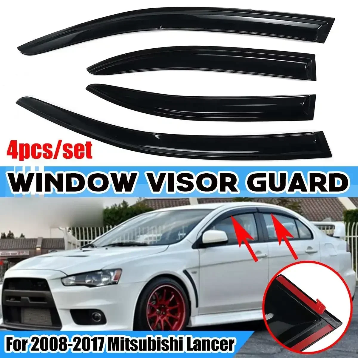 

NEW 4 Pcs Black Car Side Window Visor Guard Vent Trim Awnings Shelters Protection Guard For Mitsubishi Lancer 2008-2017 Body Kit