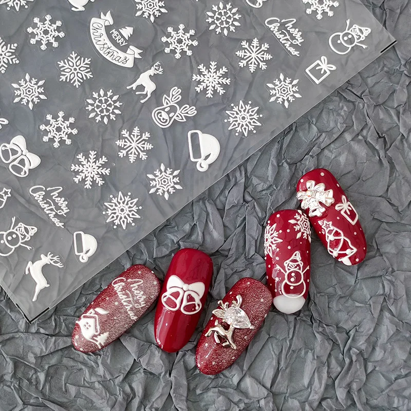 1 unidad de nuevas pegatinas tridimensionales 5D para uñas artesanales, pegatinas para uñas en relieve de alta calidad, pegatinas para uñas con diseño de Nochebuena Muxue