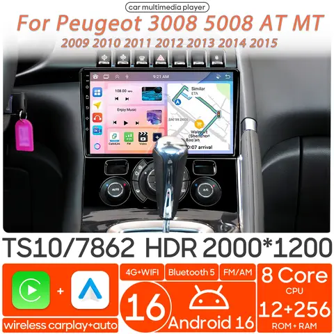Android 16 For Peugeot 3008 5008 AT MT 2009 - 2015 Car Multimedia Player Wireless Carplay Auto Radio Video Wifi Navigation GPS