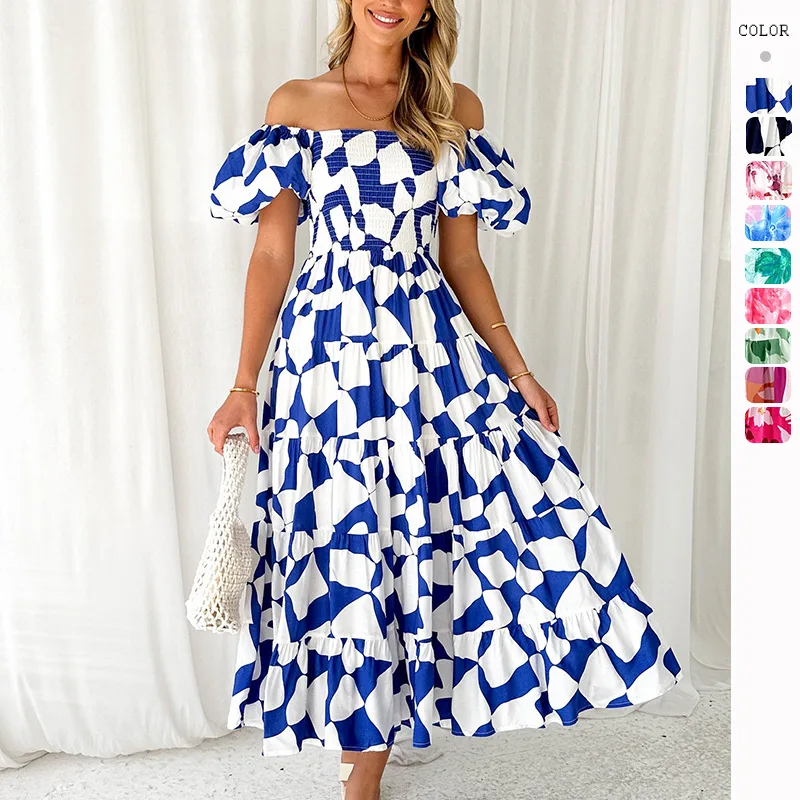 

Beach Outfits for Women, Bath Exits, Pareo Cover Up, Swimwear, One Line Collar, Printed Puffy Skirt, 2024