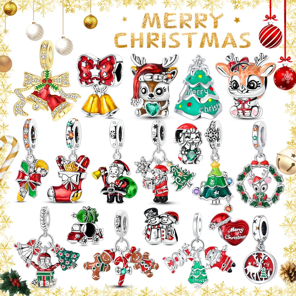 

Christmas Party 925 Silver Cute Elk Santa Claus Christmas Tree Pendant Beads Fit Bracelet Women Gift Charms for Jewelry Making