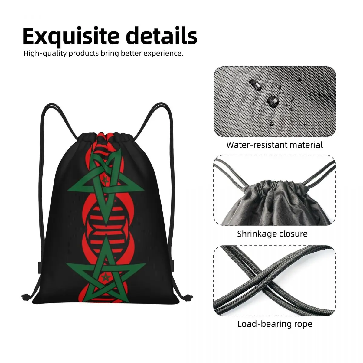 Mochila deportiva con cordón para hombre y mujer, bolso ligero con diseño personalizado de la bandera marroquí, Its In My DNA, Marruecos, almacenamiento para gimnasio