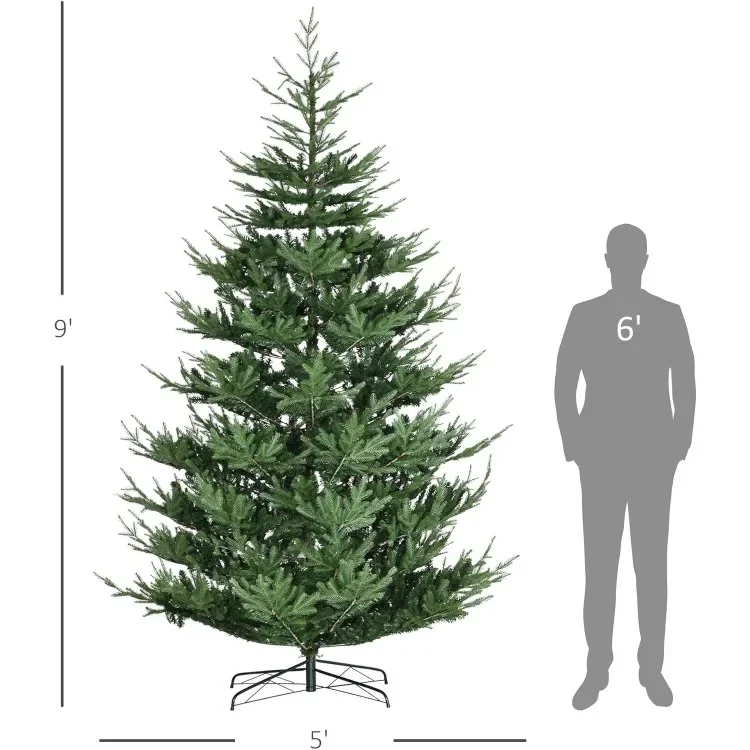 9 Foot Artificial Christmas Tree, Pine Hinged Xmas Tree with 1939 Realistic Branches, Steel Base, Auto Open, Green