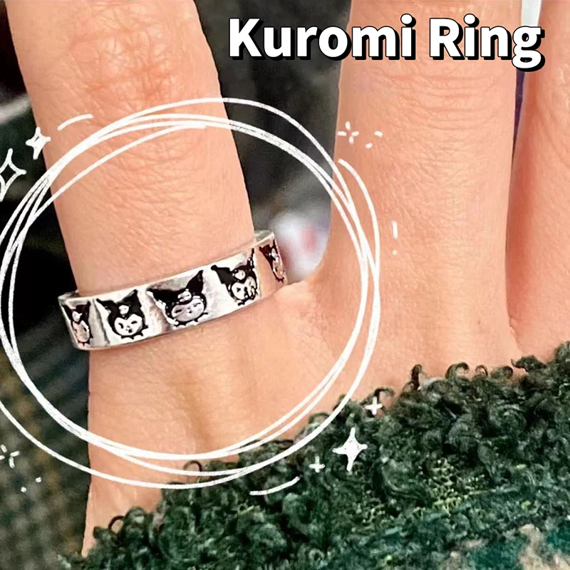 1PC Hello Kitty Kuromi Kawaii Cartoon Couple Ring Anime Sanrio Figure Opening Adjustable Ring Metal Jewelry Collectible Toy Gift