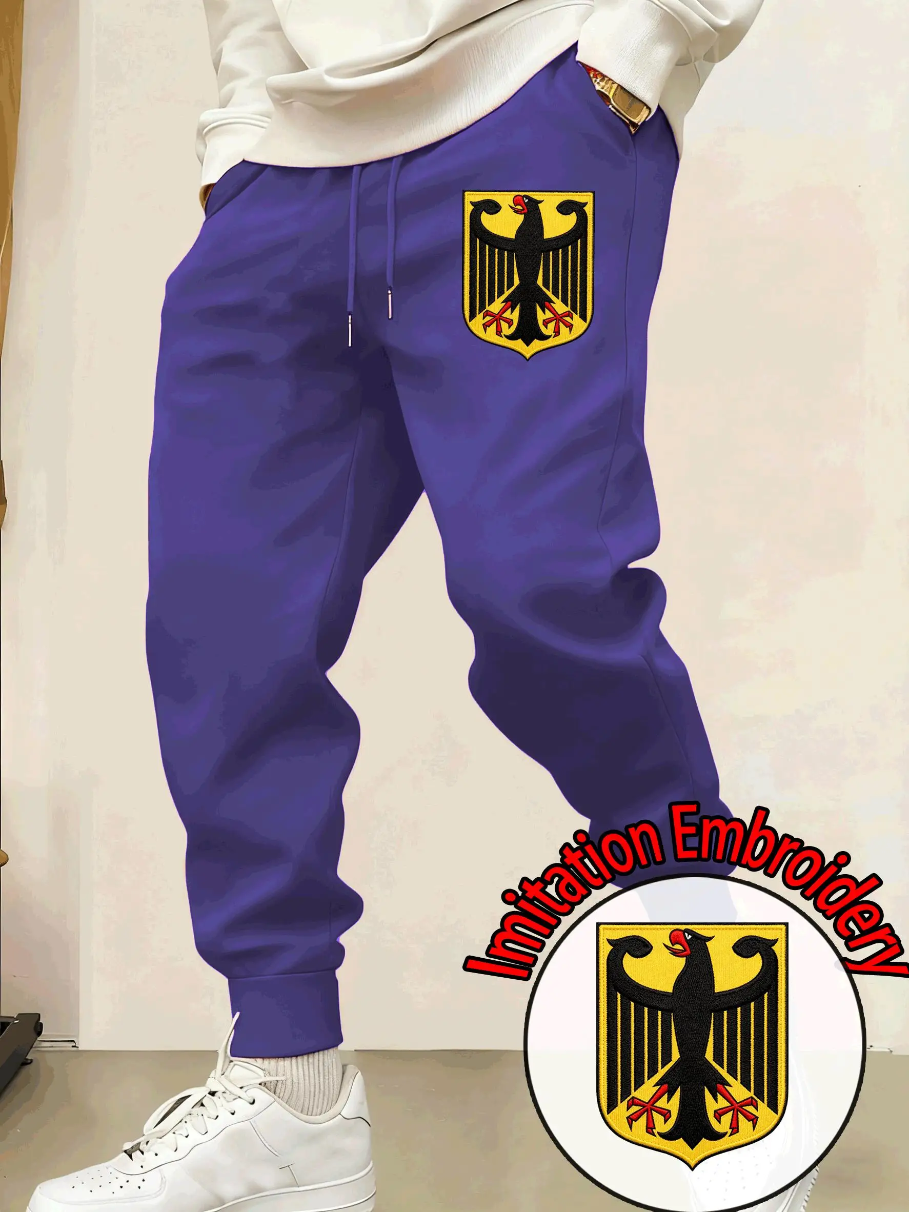 Germany Imitation Embroidery Men'S Jogging Pants Fleece Pocket Sweatpant Autumn Casual Streetwear Drawstring Unisex Trousers