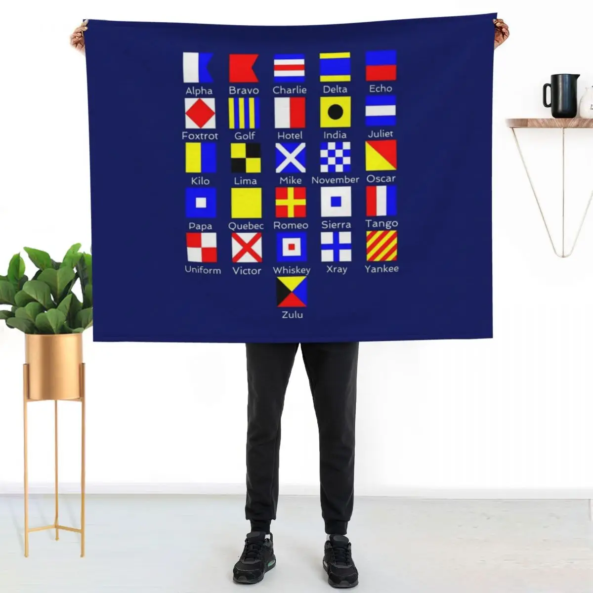 Sailing Nautical Signal Flag Alphabet Throw Blanket Foldable Soft Warm Blanket for Outdoor Use
