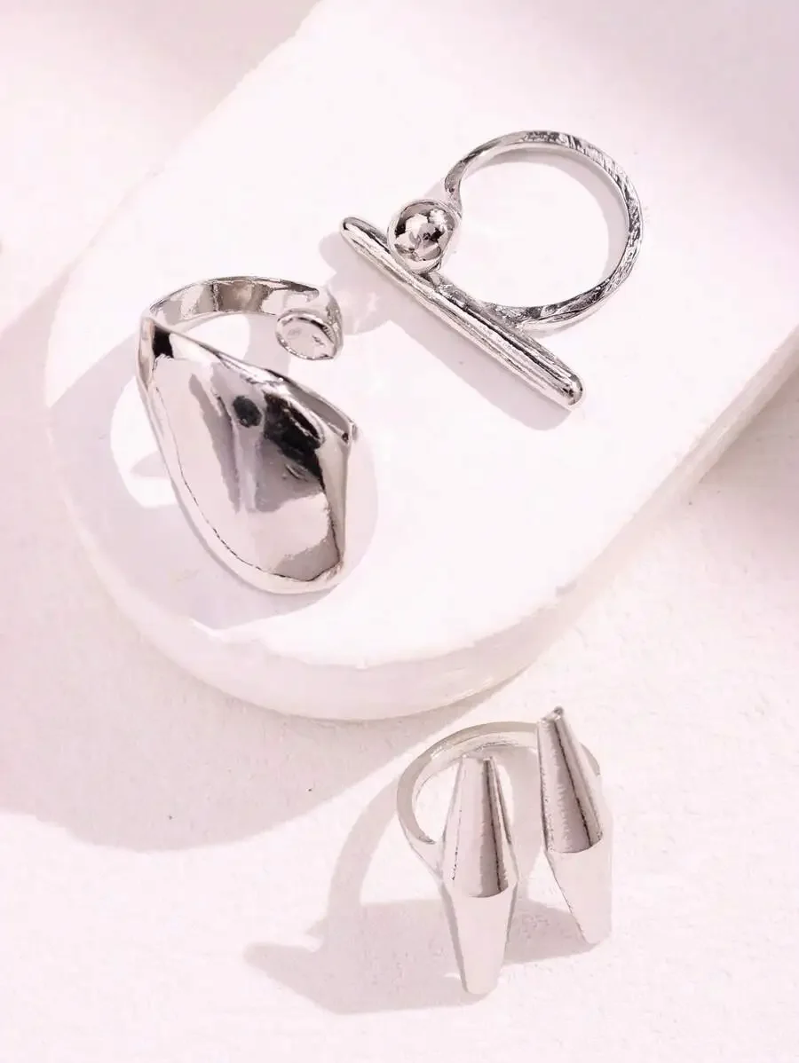 

3pcs Fashion Minimalist Asymmetrical Geometric Ring Set For Women Party Festival Jewelry
