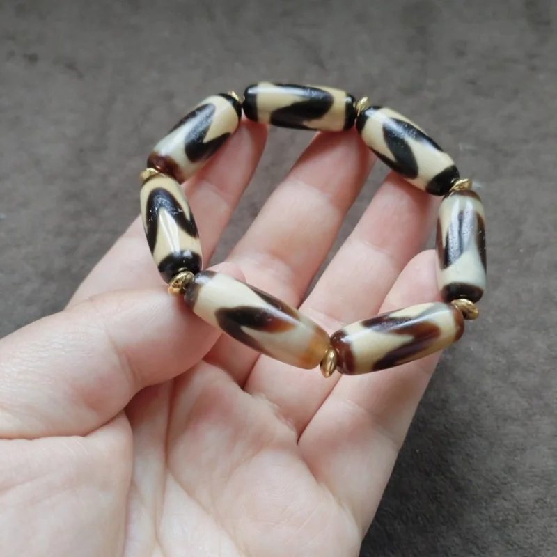 Tibetan Backflow Old Pulp Tiger Tooth Pattern AgateBeads Bracelet