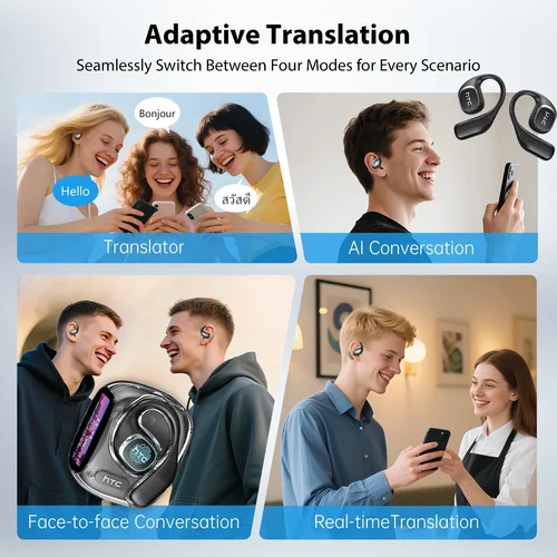 Imagen 2 del producto Auriculares HTC NE11 Bluetooth V6.0 AI traductor auriculares inalámbricos de oído abierto pantalla LCD estéreo de graves 8 horas de larga duración
