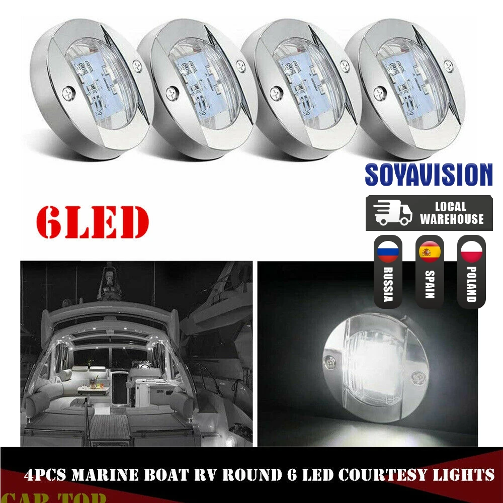 6LED 12V Round Yacht Marine Boat LED Stern Light Cabin Deck Courtesy Light Marine Interior Cabin Lights White/blue Waterproof