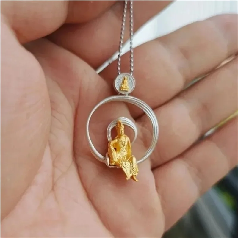 

New Arrival Zen Style Aperture Ribbon Buddha Statue Pendant Men Jewelry Blessing Amulet Necklace Male Choker Accessories