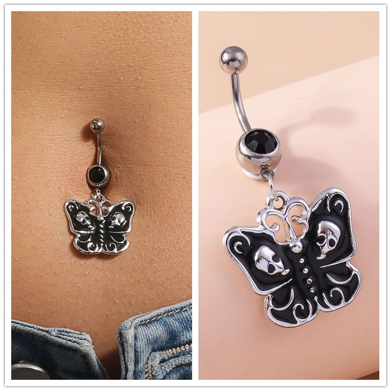 Death Moth Nabelring Chirurgenstahl Gothic Sarg Totenkopf Schmetterling Halloween Bauchnabelring Piercing Ombligo Körperschmuck – Detail 2