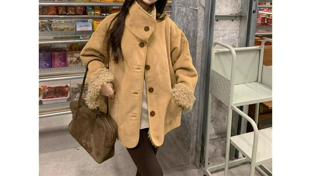 معطف ذو وجهين للنساء معطف شتوي سميك وفضفاض من صوف الضأن #1