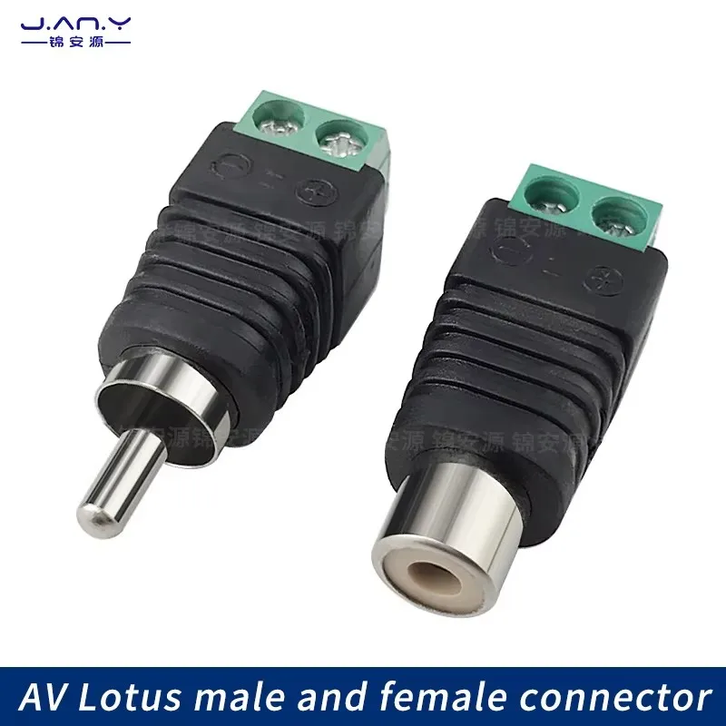 Monitor solderless AV male and female connector RCA audio plug green end positive and negative screw av lotus male TV connector