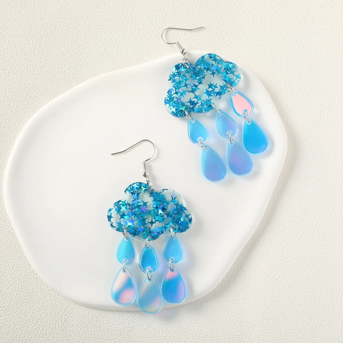 YAOLOGE Exaggerated Fun Sequin Star Clouds Water Droplets Lightning Earring Mood Weather Women\'s Acrylic Material Eardrop