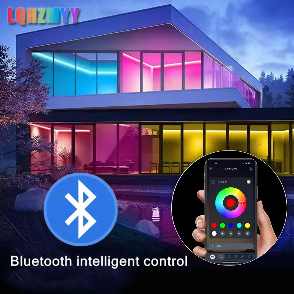 1 Rolle RGB-Farbwechsel-Neon-LED-Lichtstreifen, mit weißem 24-Tasten-Multifunktionscontroller, Bluetooth-Tonabnahmefunktion, App-Steuerung, geeignet für TV- und Computer-Hintergrundbeleuchtung, Gaming, Ferienhaus und S – Detail 9