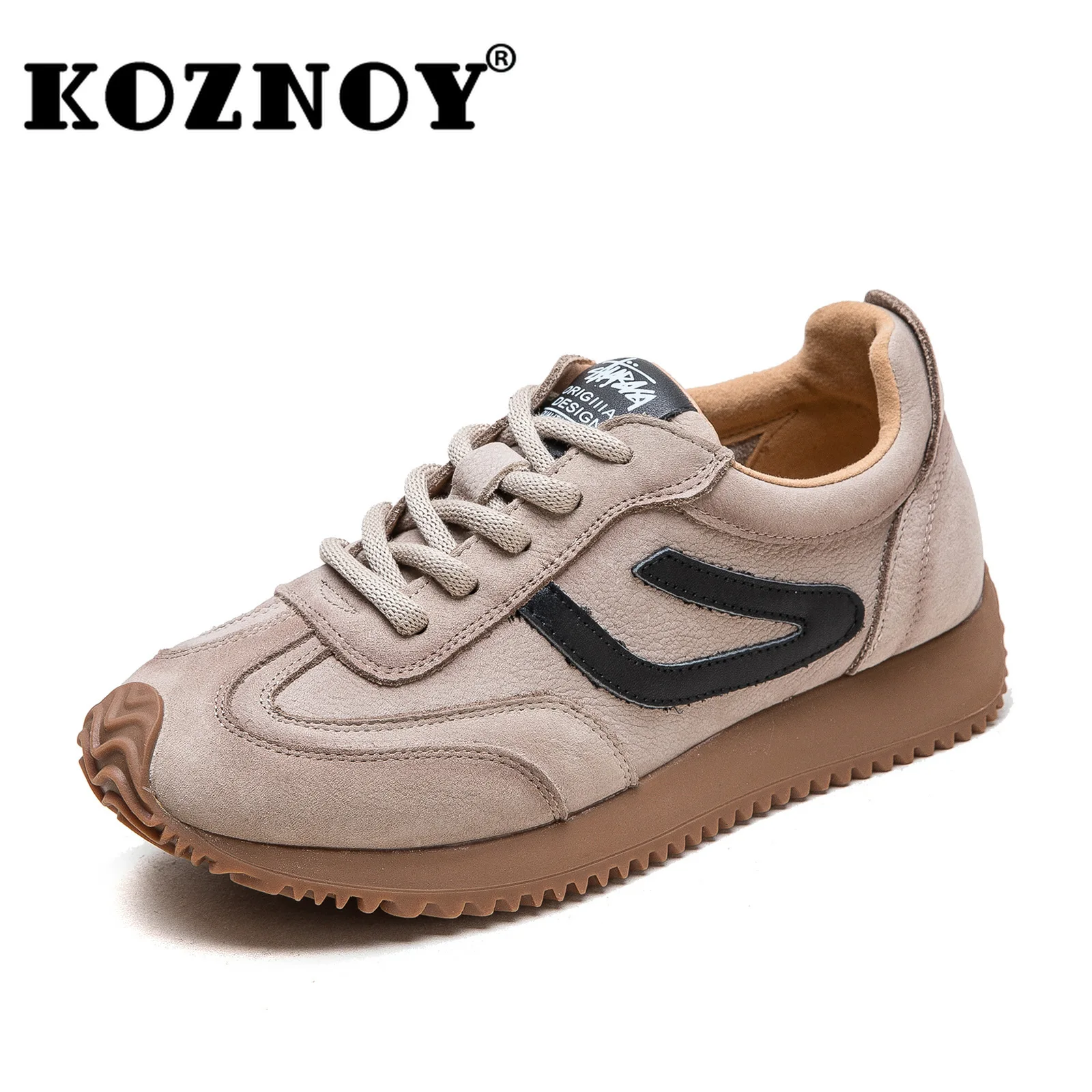 Koznoy 3cm Suede Genuine Leather Comfy Chunky Sneaker Ergonomic Autumn Soft Flats Leisure Loafer Ethnic Woman Vulcanize Shoes