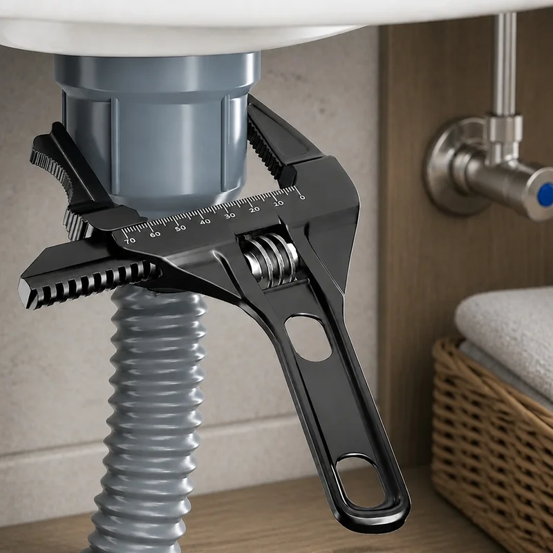 Durable Wide-Jaw Adjustable Pipe Wrench for Versatile Plumbing and Bathroom Maintenance Tasks