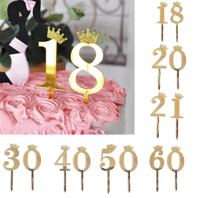 Buon compleanno Cake Topper decorazioni di nozze acrilico Cake Topper oro argento numeri 10 16 18 20 30 strumenti per la decorazione della torta