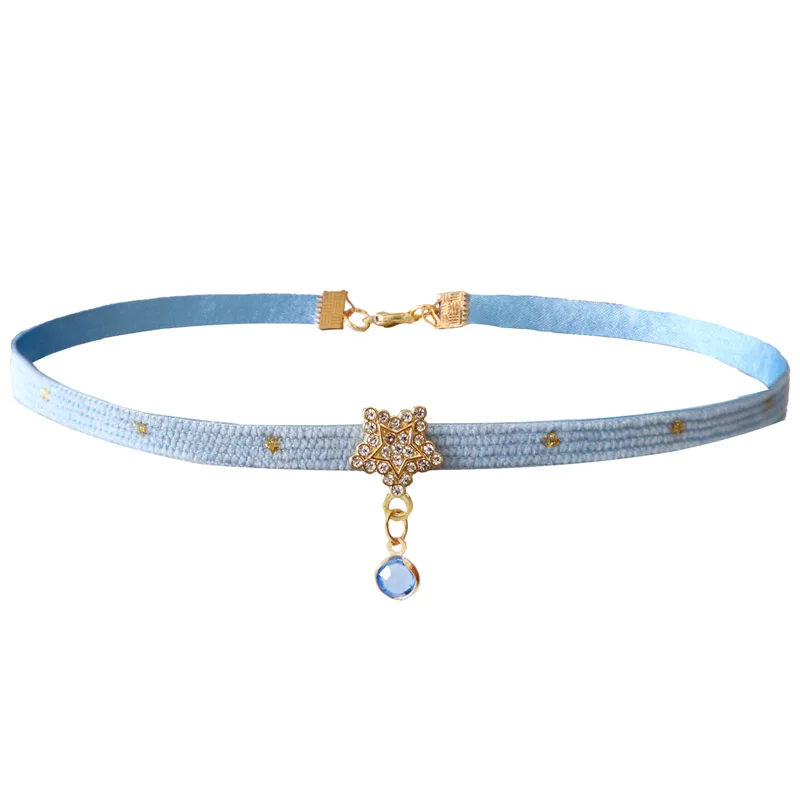 Blue Band Star Choker Round Zircon Pendant Necklace for Women Fashion Clavicle Jewelry Accessory Gift for Girls