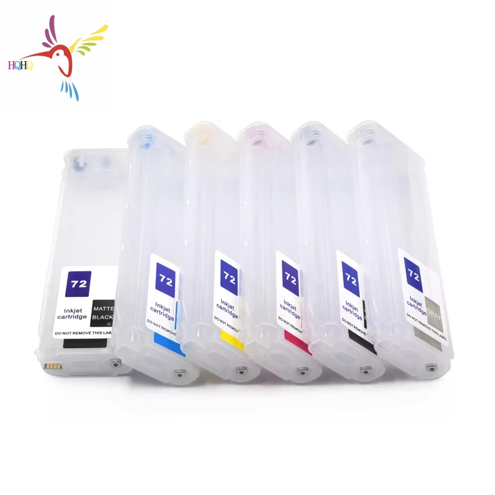 280ml 6Pcs/Set  Refillable Cartridge No.72 Compatible for  HP T770/T790/T1120/T1200 One Main Chip PK Take All Cartridges