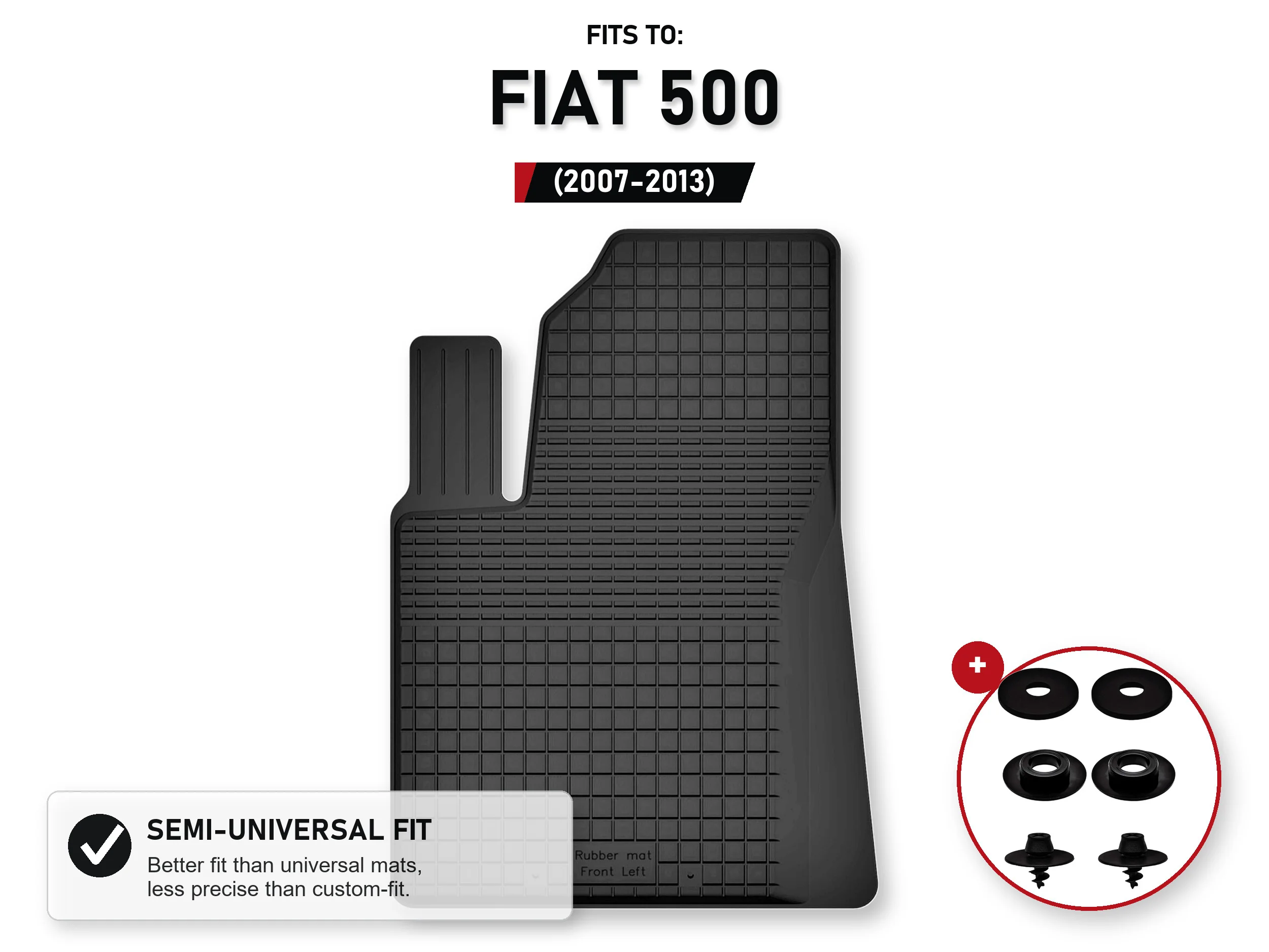 Bestuurdersmat voor: Fiat 500 2007-2013 Cabrio, Hatchback met stoppers