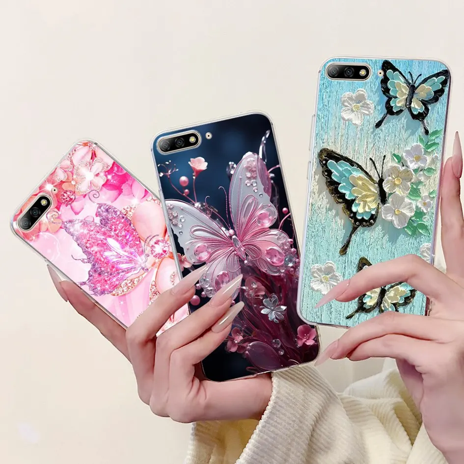 For Huawei Y7 Prime Pro 2018 Case LDN-L01 LDN-LX3 Silicone Cover Popular Butterfly Clear Case For Huawei Y7 2018 Y7Pro Protector