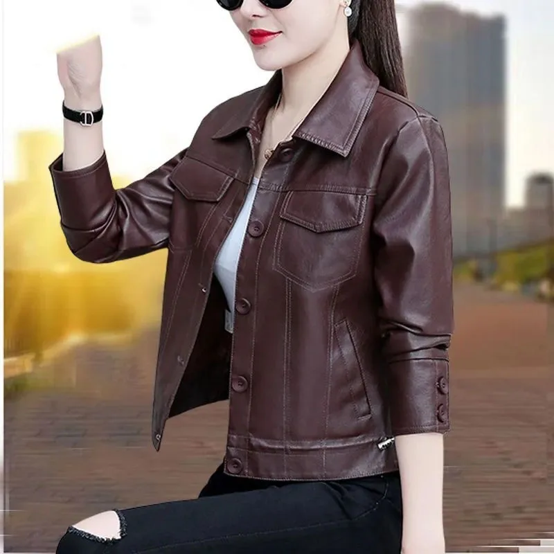 Short Locomotive Coat Women's Washed PU Leather Jacket 2026 NEW Spring Autumn Korean Style Fashion Versatile Casual Jacket