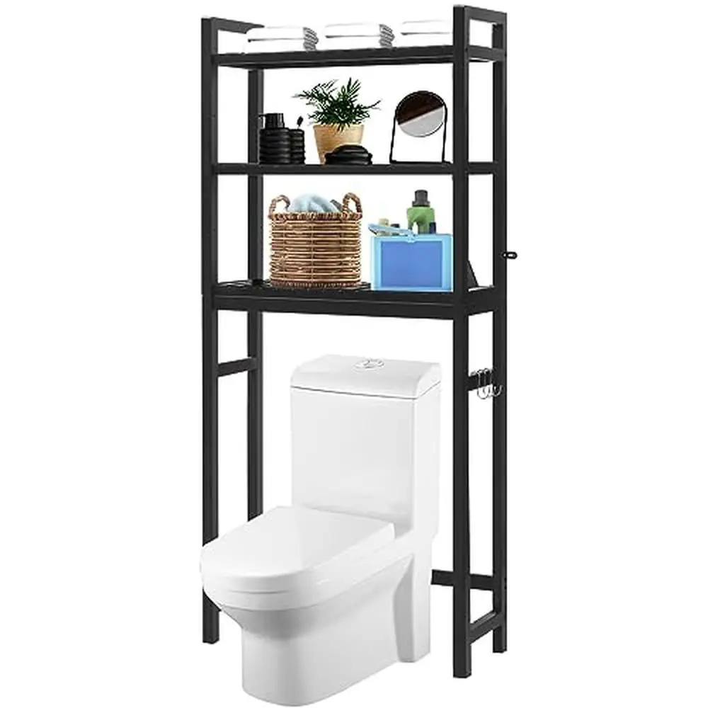 

Adjustable 3-Tier Bamboo Over Toilet Organizer with Hooks Stable Freestanding Bathroom Shelf Anti-Tilt Kits Included Easy Setup