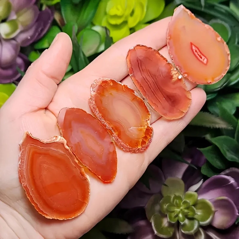 1 pc Bohemian-style water-patterned blood agate gemstone - vibrant red and orange water-patterned design, natural stone flake