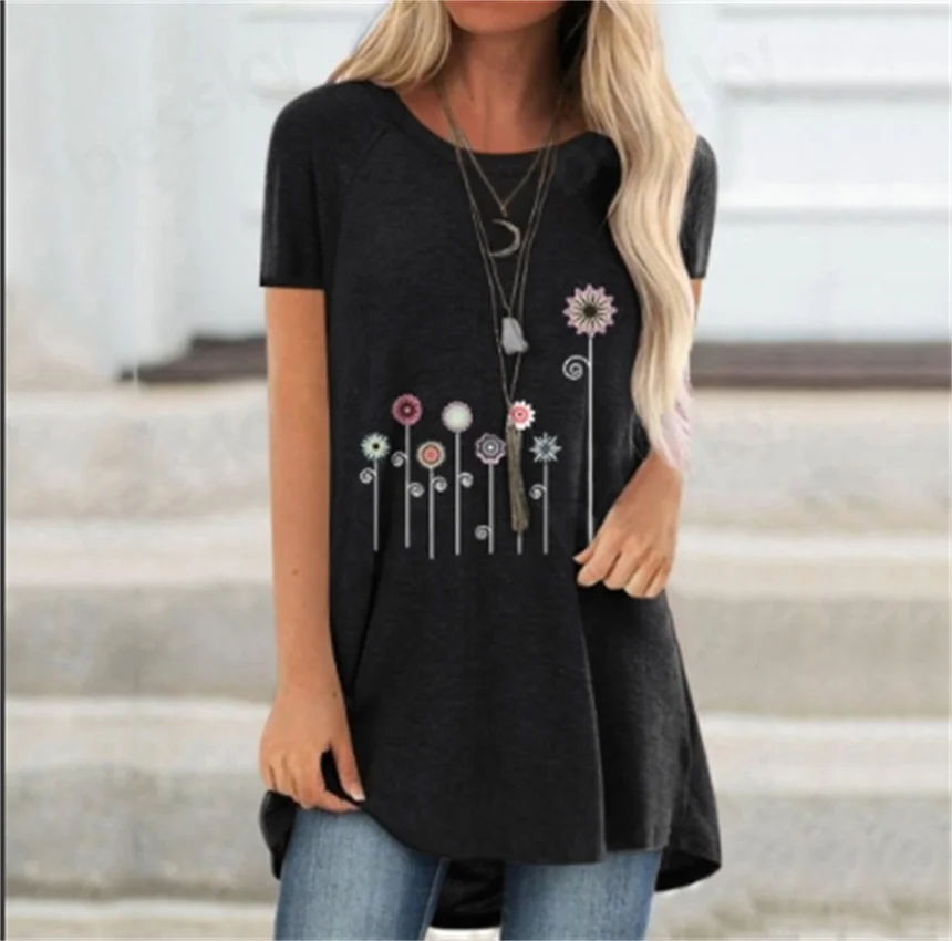 

Women's printed round-neck short-sleeved casual top