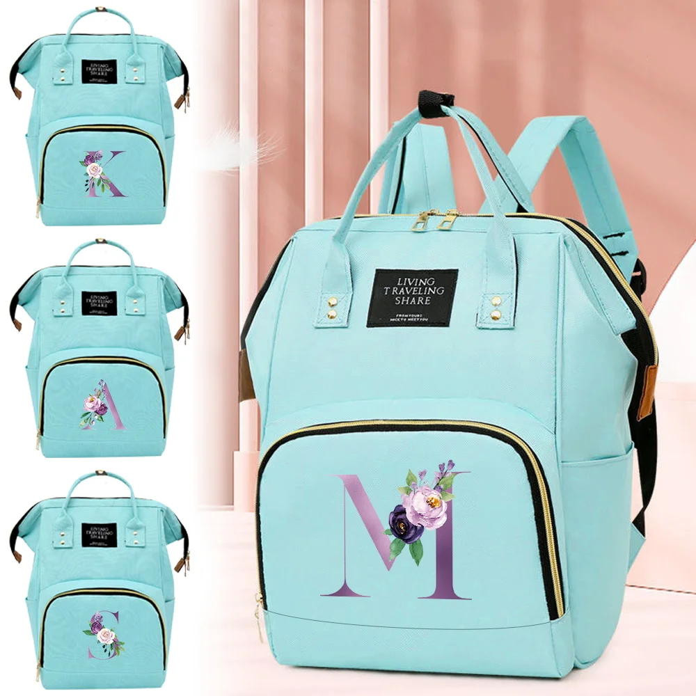 

Mommy Backpack Diaper Bag Green Storage Pack Large Capacity Infant Bags for Outing Nappy Changing Pouch Purple Series