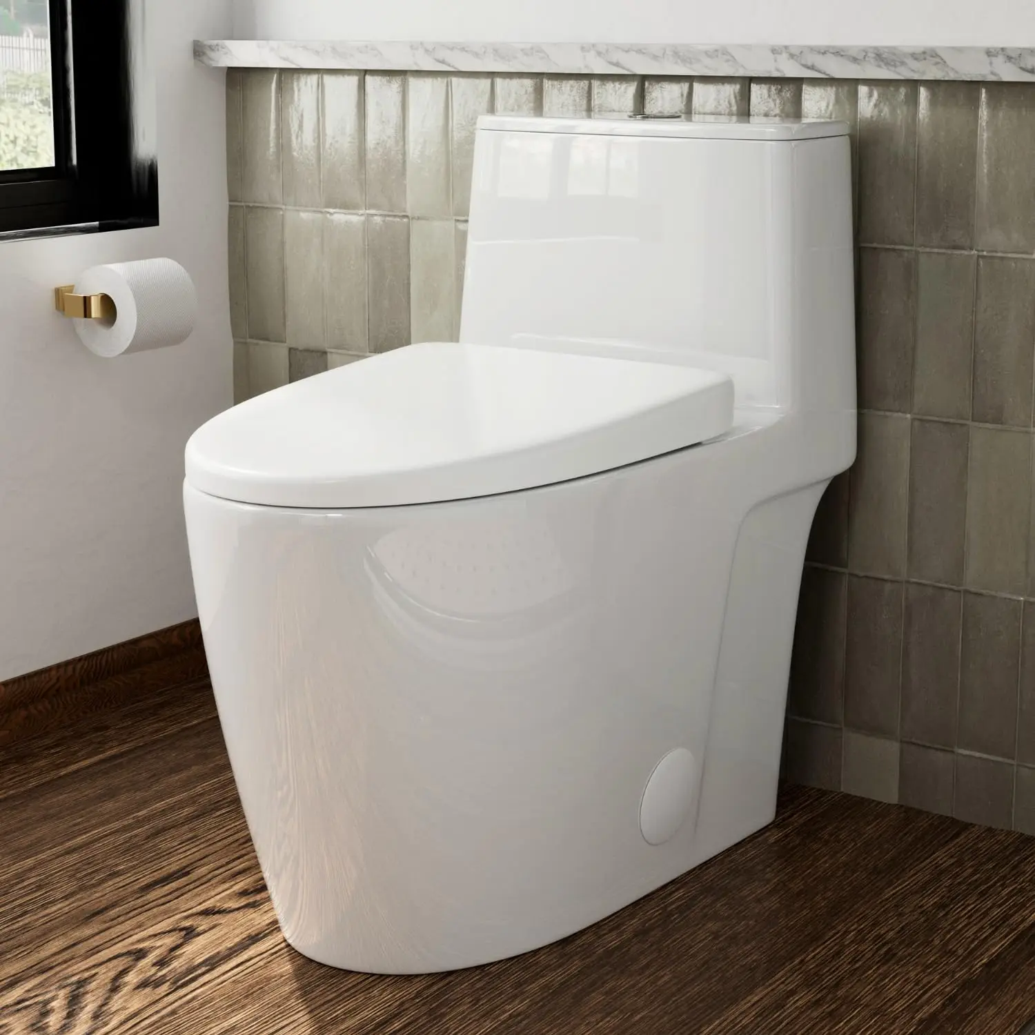 

17.3" Elongated One Piece Toilet with Rimless Swirl Flush, Modern Toilets For Bathrooms, ADA Chair Height, Dual Flush, Custom