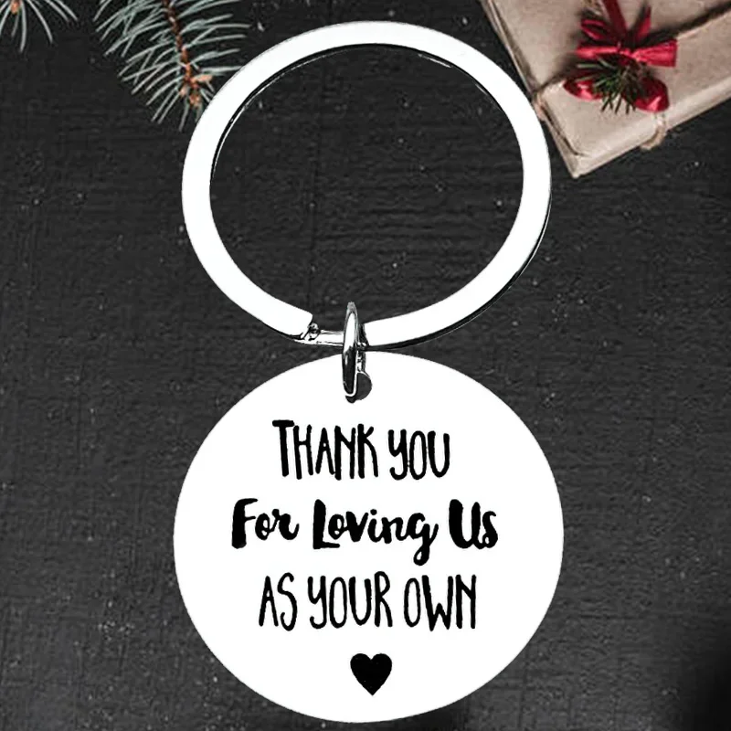 

Cute Thank You for Loving Us As Your Own Keychain Pendant Father's Day/Mother's Day Key Chain Keyring Step Father/Mother Gifts