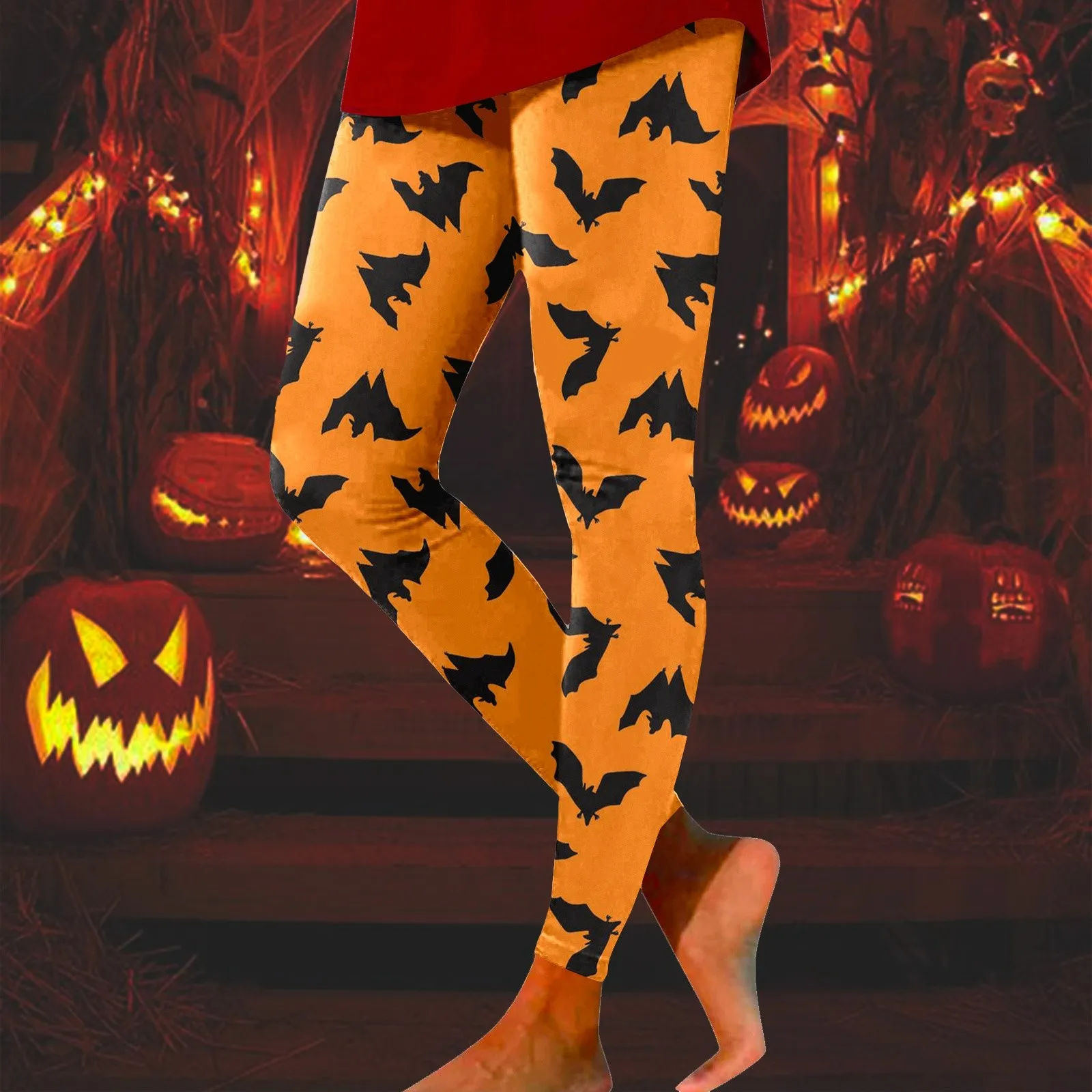 Ladies Leggings Spring Autumn Cartoon Bat Pumpkin Print Skinny Pants Girls Pencil Pants Kids Trousers Children Halloween Clothes