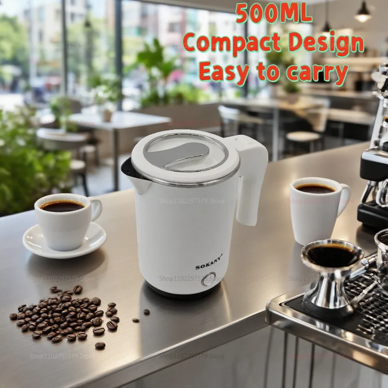 Small 500ml Electric Kettles Stainless Steel For Boiling Water Travel Mini Hot Water Boiler Heater Double Wall Portable Teapot