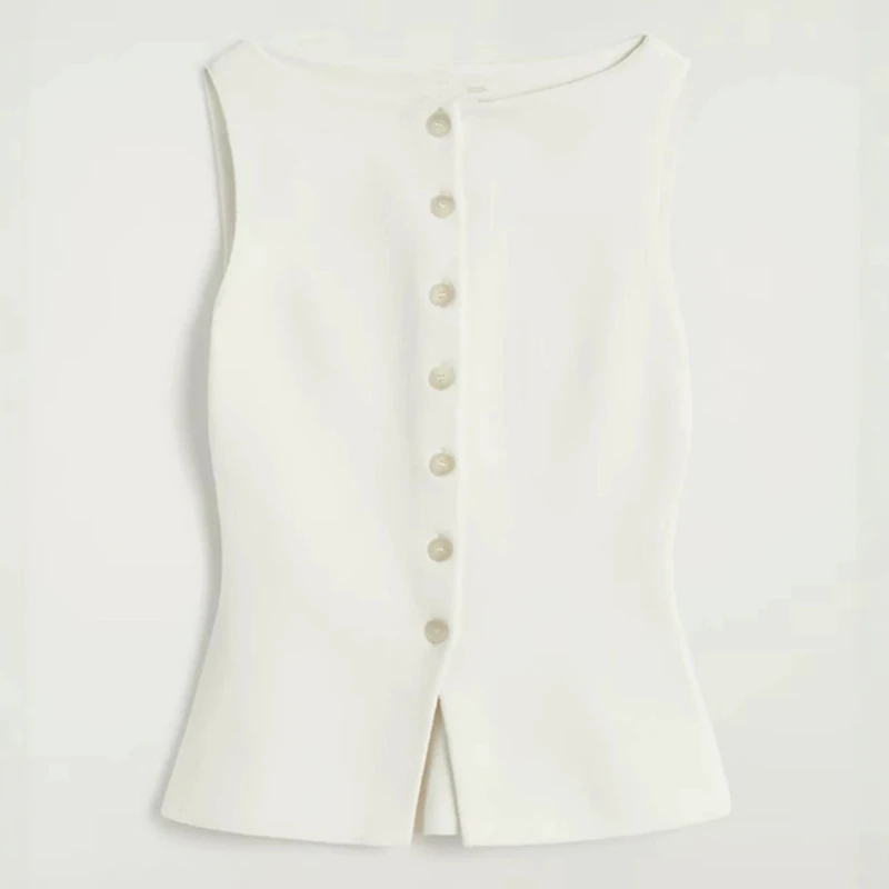 Maxdutti Minimalist Women's Clothing Southern France White Elegant Knitted Vest Woman Clothes Slim Fit Cotton Blended Vest Tops